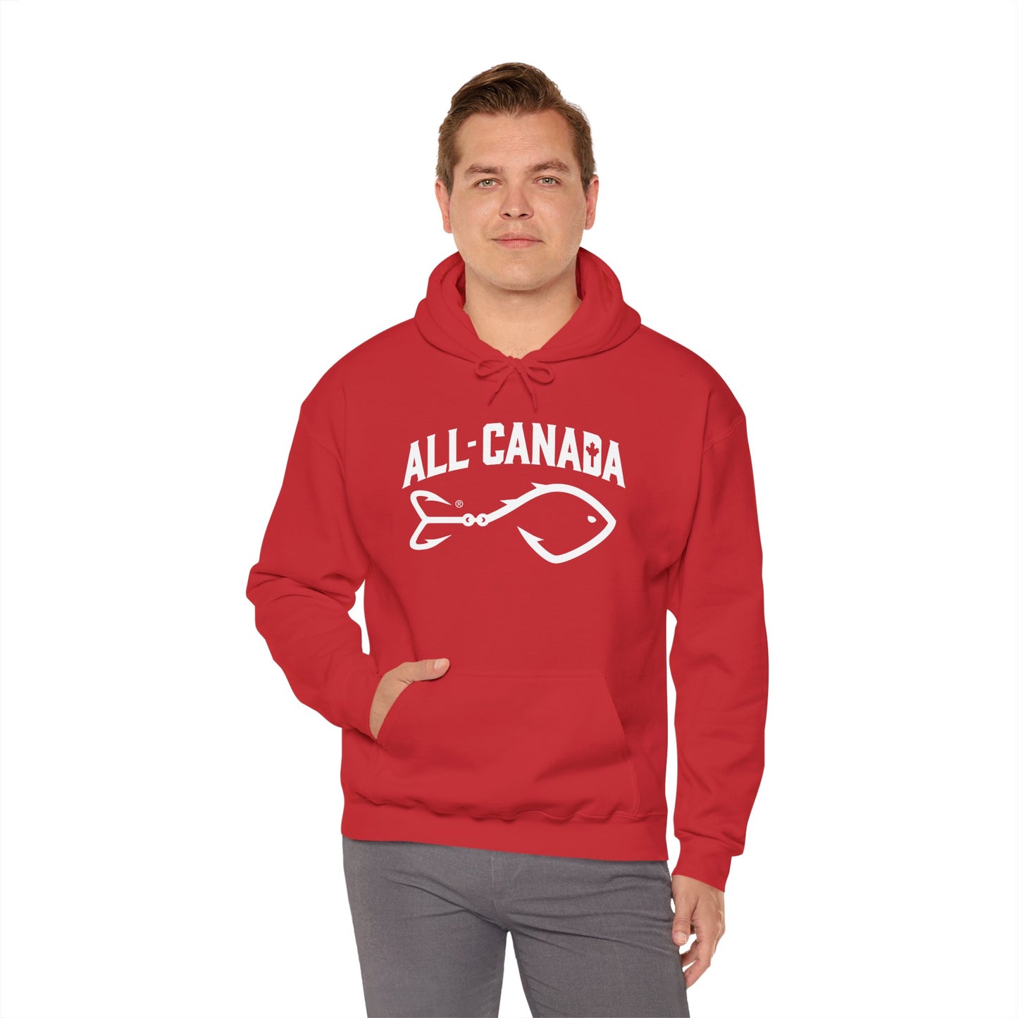Canada Fishing Hoodie — "All Canada" Red Fish Graphic Sweatshirt