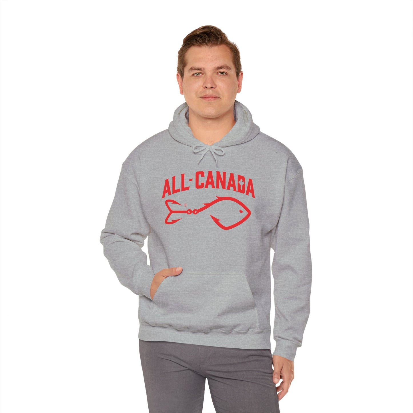 Canada Fishing Hoodie — "All Canada" Red Fish Graphic Sweatshirt
