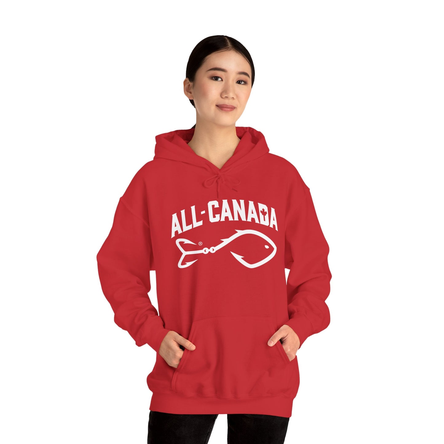 Canada Fishing Hoodie — "All Canada" Red Fish Graphic Sweatshirt