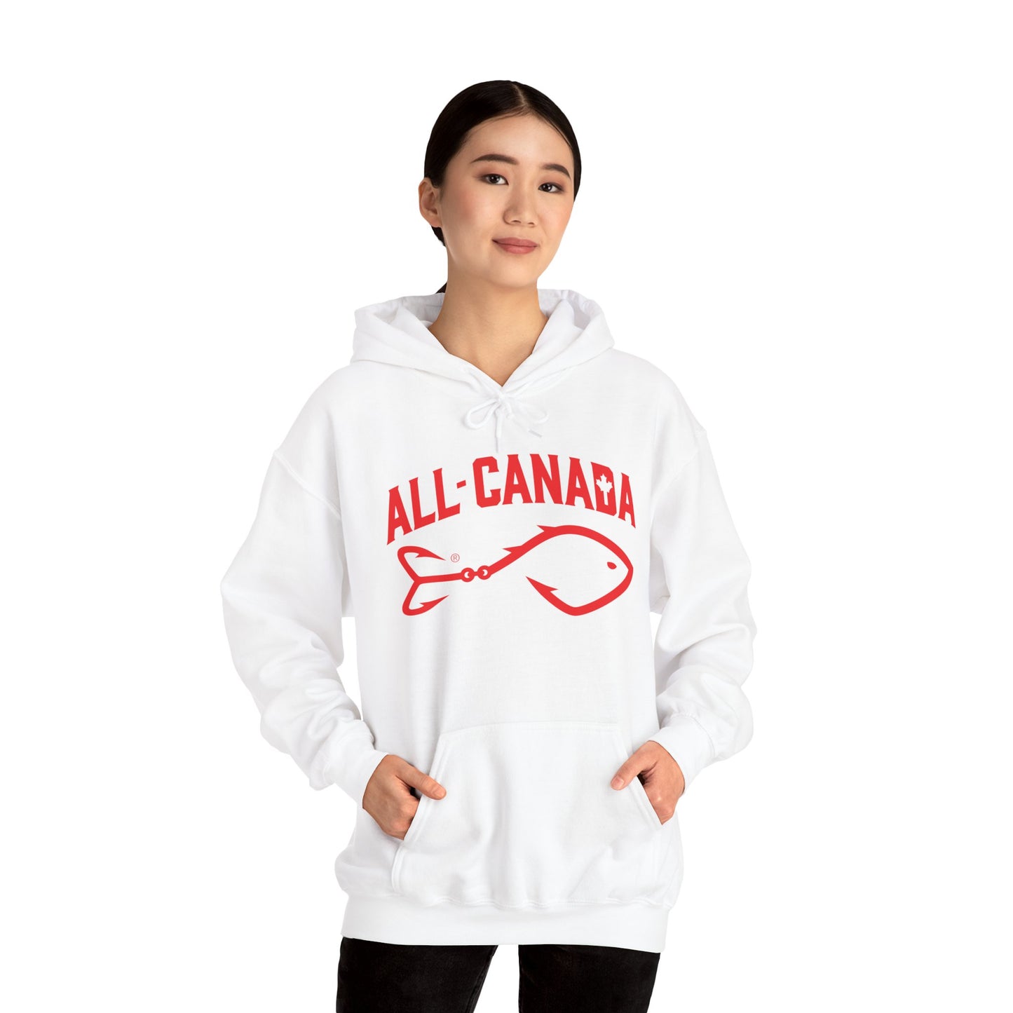 Canada Fishing Hoodie — "All Canada" Red Fish Graphic Sweatshirt
