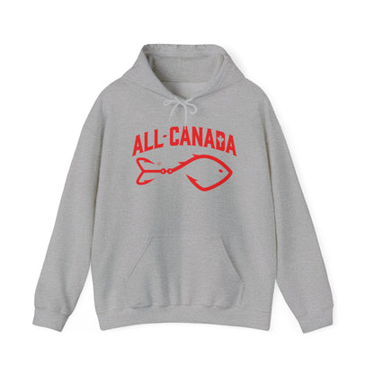 Canada Fishing Hoodie — "All Canada" Red Fish Graphic Sweatshirt