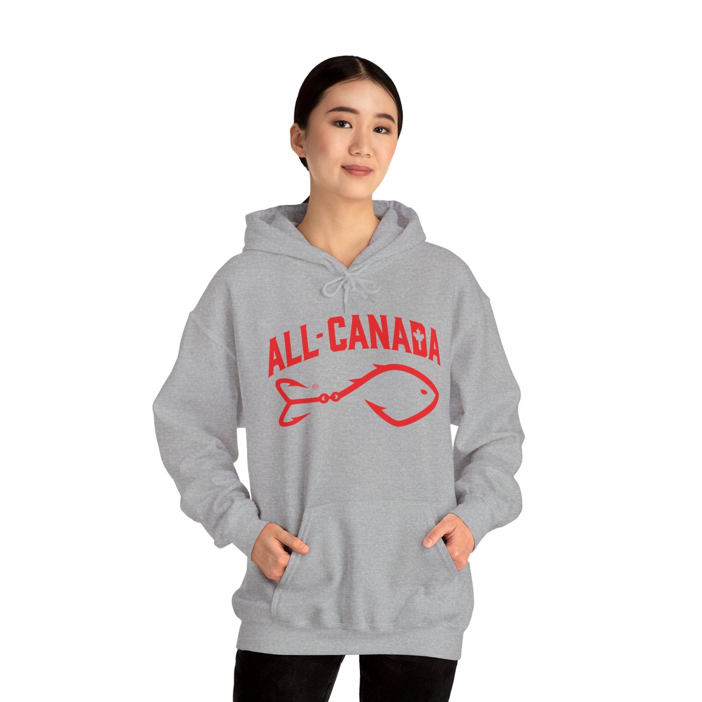 Canada Fishing Hoodie — "All Canada" Red Fish Graphic Sweatshirt