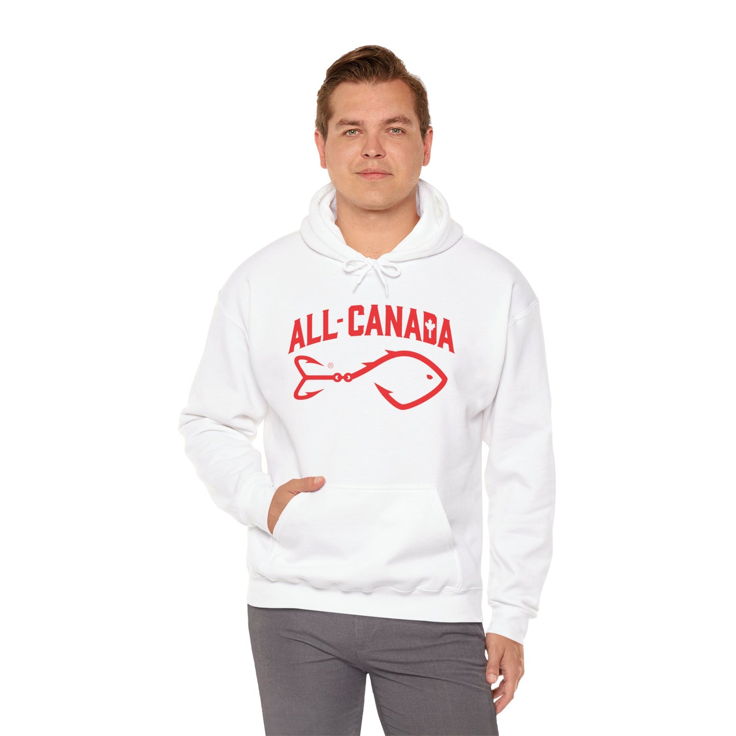 Canada Fishing Hoodie — "All Canada" Red Fish Graphic Sweatshirt