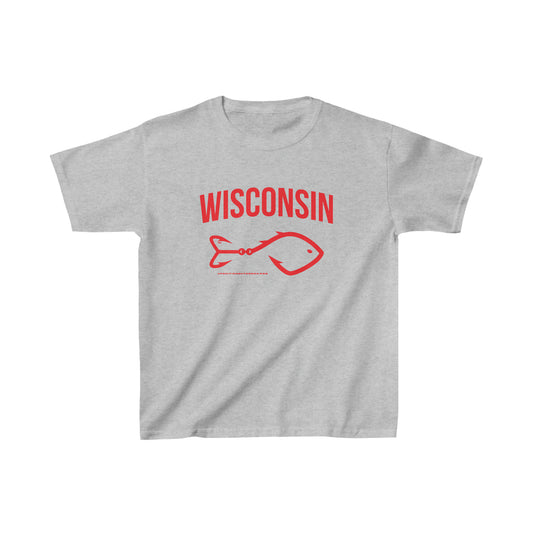 Wisconsin Arched Fishing Icon Kids Tee